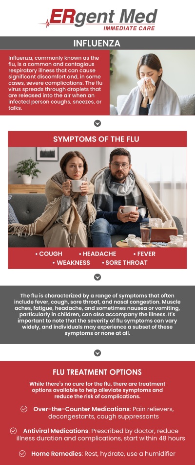 Common questions asked by patients: What are the symptoms of the flu? When should I seek medical care for the flu? How long does the flu last? Is the flu contagious? Can the flu be prevented?
If you're experiencing flu symptoms, prompt treatment can help reduce discomfort and prevent complications. Board-certified Dr. Michael Hamm, DO, and the team at ERgent Med Immediate Care in St. Simons Island, GA offer fast flu treatment. For more information, contact us or schedule an appointment online. We are conveniently located at 106 Retreat Village, St Simons Island, GA 31522. We serve patients from St. Simons Island GA, Sea Island GA, Brunswick GA, Dock Junction GA, Club Estates GA, and surrounding areas.