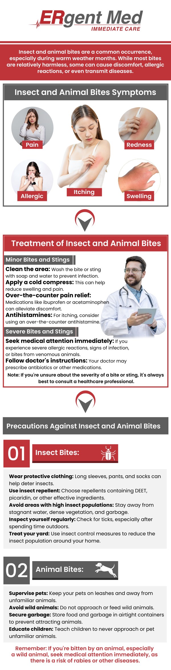 Common questions asked by patients: What should I do immediately after an animal bite? How are animal bites treated at an urgent care clinic? Can animal bites cause infections? What are the signs of an infection after an animal bite? How are animal bite wounds cleaned and treated?
Animal bites can be stressful, but prompt medical care is crucial to prevent infection and ensure proper healing. Board-certified Dr. Michael Hamm, DO, and the team at ERgent Med Immediate Care provide swift, compassionate treatment for animal bites in St. Simons Island, GA. Walk in today for reliable care to manage your injury and provide peace of mind. For more information, contact us or schedule an appointment online. We are conveniently located at 106 Retreat Village, St Simons Island, GA 31522. We serve patients from St. Simons Island GA, Sea Island GA, Brunswick GA, Dock Junction GA, Club Estates GA, and surrounding areas.