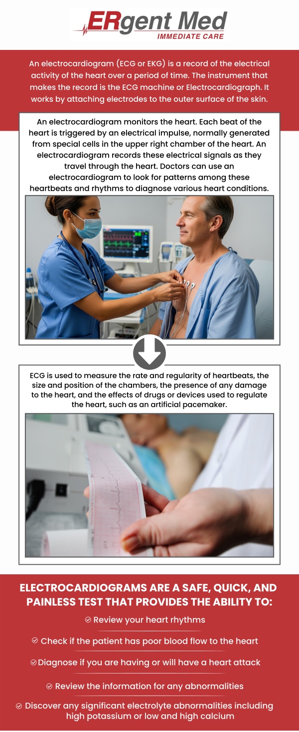 EKG services are essential for diagnosing heart-related issues, and at ERgent Med Immediate Care, Board-certified Dr. Michael Hamm, DO, provides fast and accurate EKG tests to help assess your heart health. Whether you're experiencing chest pain, palpitations, or other symptoms, our advanced equipment ensures precise results. Our team of professionals is dedicated to providing high-quality care tailored to your needs. For more information, contact us or schedule an appointment online. We are conveniently located at 106 Retreat Village, St Simons Island, GA 31522.