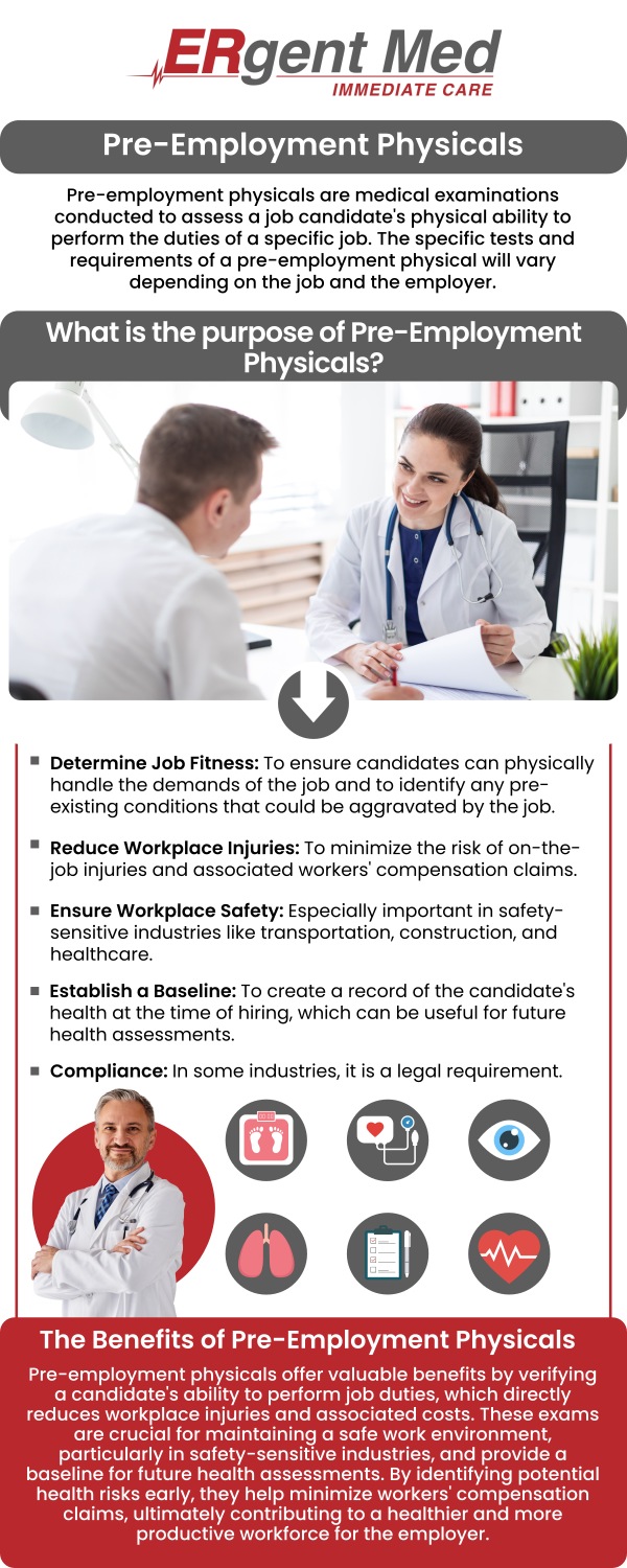 If you're looking to get a pre-employment physical in Brunswick, GA, ERgent Med Immediate Care is the ideal place for a quick and thorough evaluation. Our urgent care offers convenient pre-employment physicals to meet the requirements of employers in various industries. Led by Board-certified Dr. Michael Hamm, DO, our team of professionals provides comprehensive assessments that include a physical exam, vital sign checks, and any required lab work, ensuring you're ready to start your new job with confidence. For more information, contact us or schedule an appointment. We are conveniently located at 5248 New Jesup Hwy, Brunswick, GA 31523.