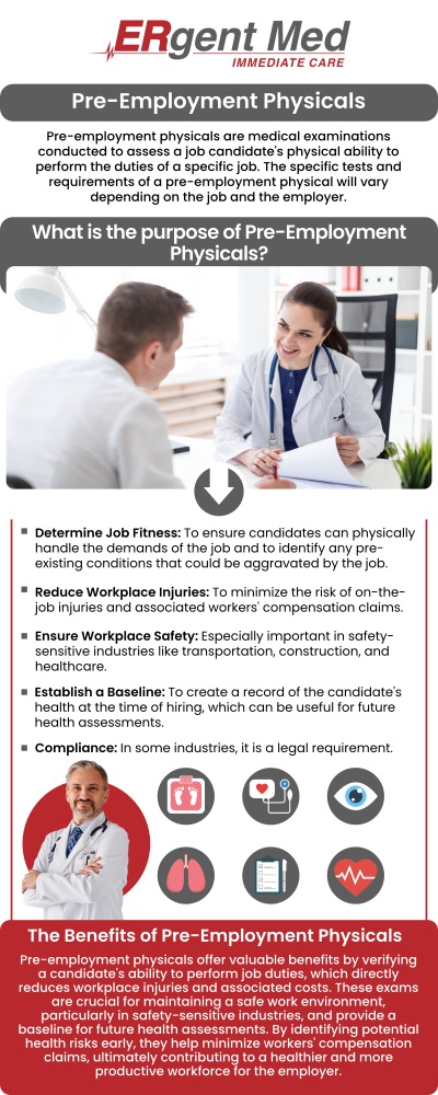 If you're looking to get a pre-employment physical in Brunswick, GA, ERgent Med Immediate Care is the ideal place for a quick and thorough evaluation. Our urgent care offers convenient pre-employment physicals to meet the requirements of employers in various industries. Led by Board-certified Dr. Michael Hamm, DO, our team of professionals provides comprehensive assessments that include a physical exam, vital sign checks, and any required lab work, ensuring you're ready to start your new job with confidence. For more information, contact us or schedule an appointment. We are conveniently located at 5248 New Jesup Hwy, Brunswick, GA 31523.